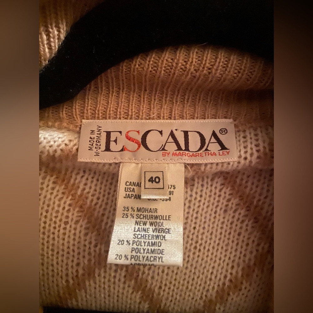 Vintage Escada Beige Mohair Wool Diamond Pattern Cardigan Size 40 - Picture 4 of 4